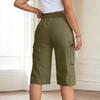 Damen Mid-Waist Relaxed Fit Cargo-Shorts mit elastischem Bund hinten, Knopf- und Reißverschluss, Mehrere Taschen