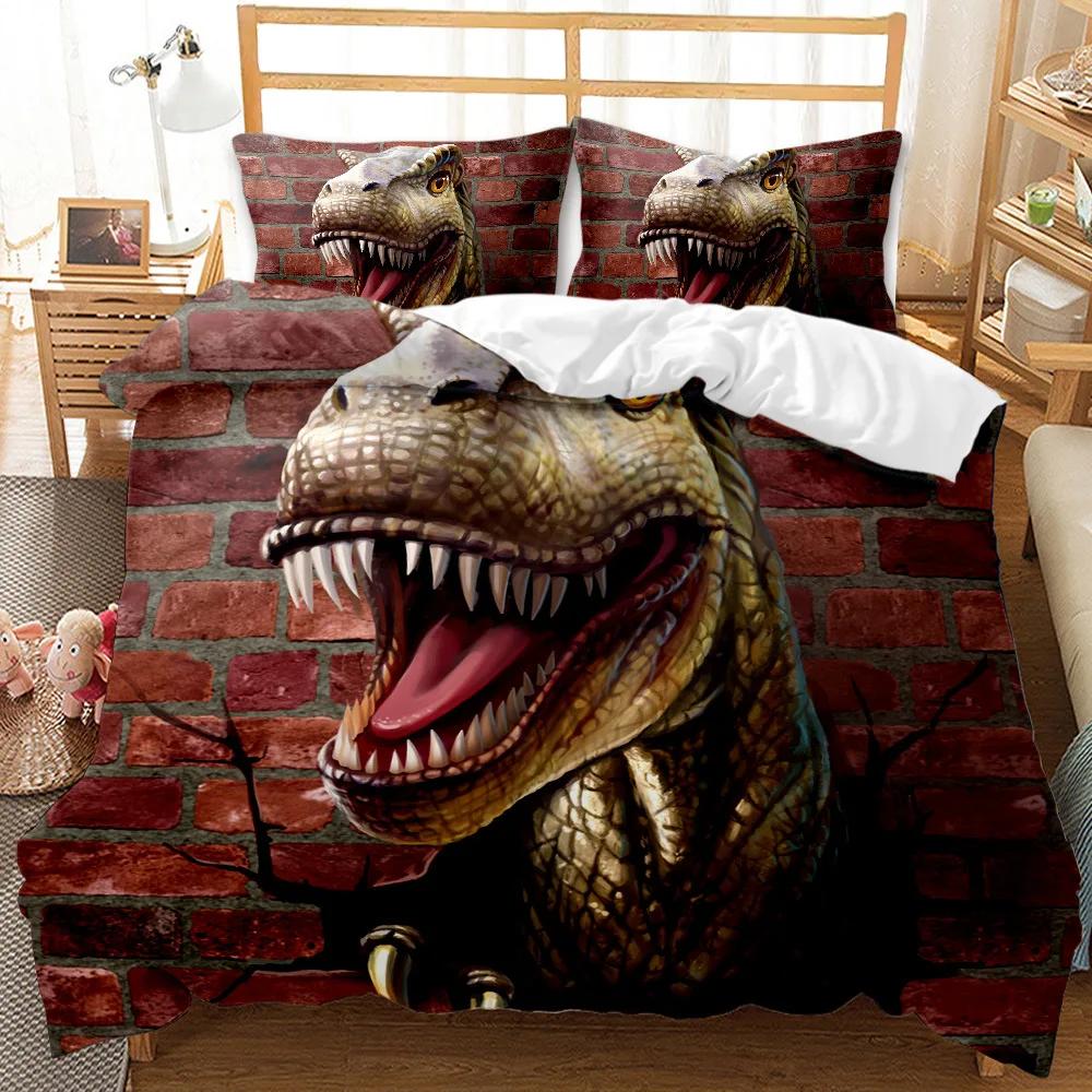 BEST.WENSD Reactive Printing Jurassic Period Dinosaur Skull Duvet Cover Sets Black White Teen Boy Bedding Set Home Textiles Set