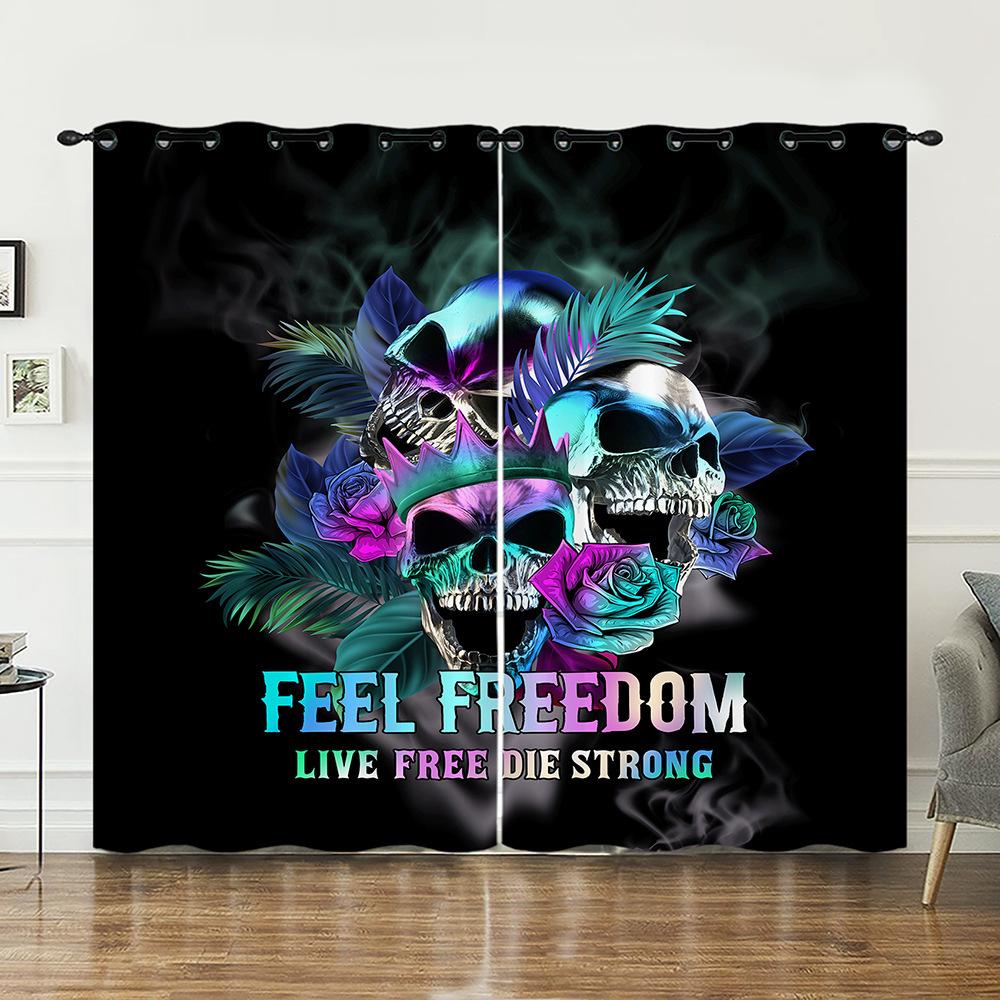 Curtains Skull Rose Magic Curtains Bedroom Living Room Blackout Curtain Perforated