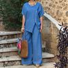 Women's Striped Short Sleeve 2 Piece Outfits Summer Crew Neck Top And Long Pants Matching Lounge Sets with Pockets
