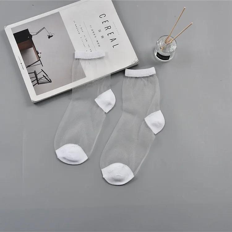 Polka Dot Socks Women See Through Transparent Crystal Silk Socks Summer Ultra-thin Breathable Girls Kawaii Cute Nylon Long Socks