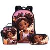 Classic Popular Novelty Funny African Girl 3D Print 3pcs/Set Pupil School Bags Laptop Daypack Backpack Lunch Bag Pencil Case