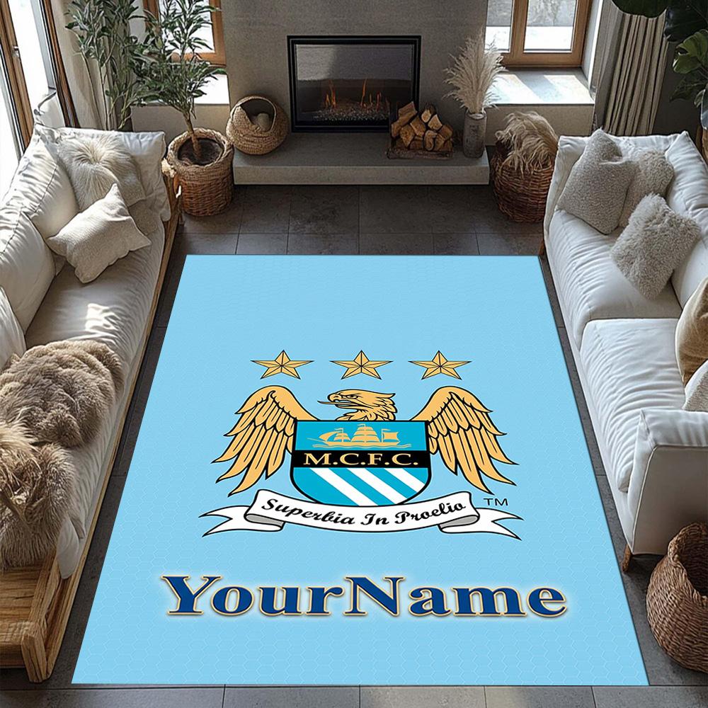 Manchester City Customizable Name Floor Mat Suitable for Kitchen Bedrooms Balcony Hallway Anti-slip Rug Anime Office Decor Gift for Festivals