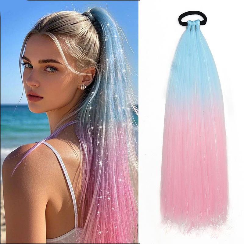Colored Hair Extensions for Braids Ombre Ponytail Extension Colorful 18 Inch Crazy Tinsel Hair Day Accessories for Women