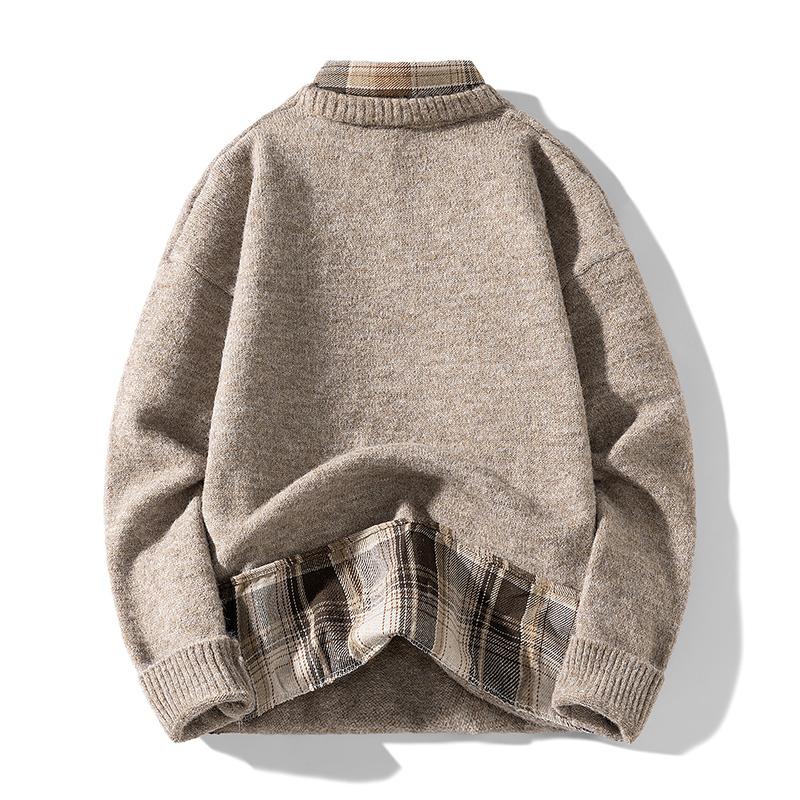 Fake Two-piece Shirt Sweater Sweater Jacket Men's New Autumn and Winter Style