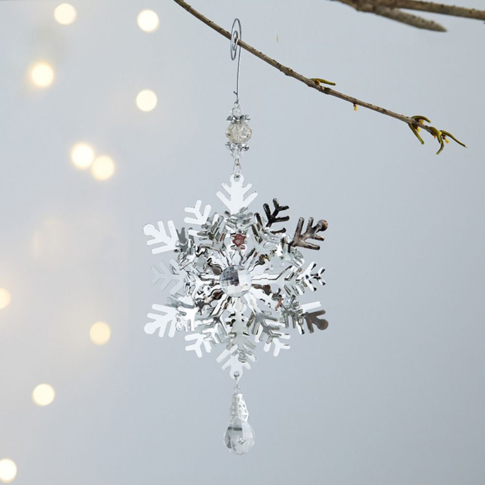 Iron 3D Christmas Snowflakes Pendant Three-dimensional Glitter Christmas Tree Hanging Ornaments Reusable Plating Gold/Silver