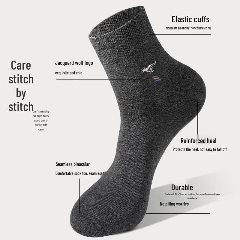 SEPTWOLVES Men's Pure Cotton Mid-Calf Socks (Tea Tree Oil, Anti-odor, Breathable)