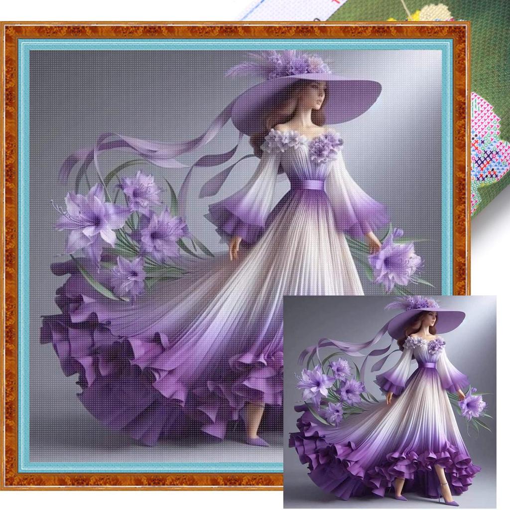 Girl Printed Cross Stitch Kit 45x45cm DIY 11CT Embroidery Craft Set Home Decor