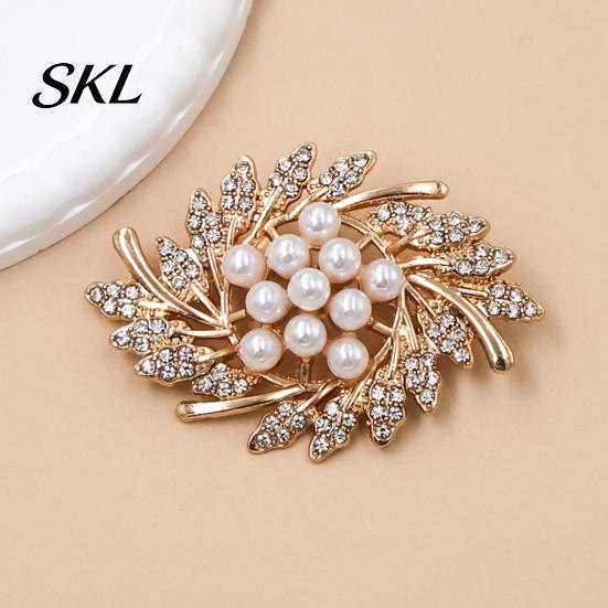 Anti-oxidation Brooch Flower Branch Brooch, Retro Leaf Design Lapel Pin with Faux Everyday Wear Pearls, Electroplating Anti-Oxidation Badge for Coats