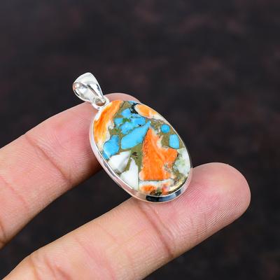 Spiny Oyster Copper Turquoise Pendant Handmade Pendant 925 Sterling Silver Pendant Fashion Jewelry Original Gemstone Pendant Gift For Mother
