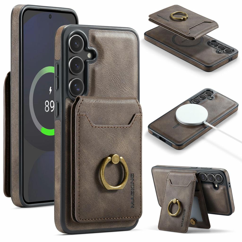 MAGKING K1 Series For Samsung Galaxy S24 FE Magnetic Case PC + TPU + PU Phone Cover with Card Holder