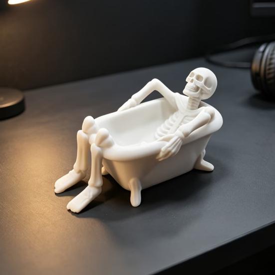 Funny Bathtub Decor Realistic Skeleton Statue, Scary Prank Toy for Desk Haunted Trick Toys House Decor, Spooky Mini Skull Ornament Party Halloween