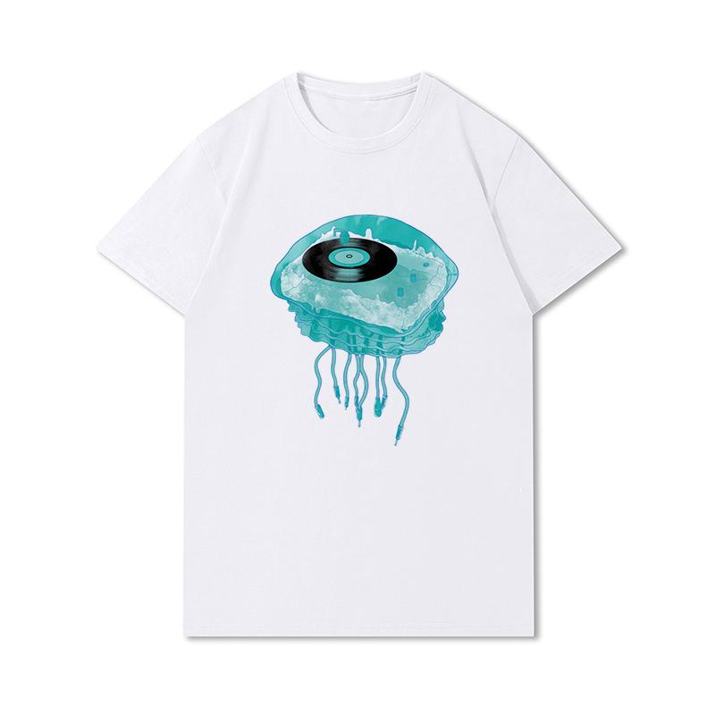 S-3XL 100 mønstre Sommerhvite T-skjorter for kvinner Trykt Uformelle korte ermer Topper O-hals T-skjorter