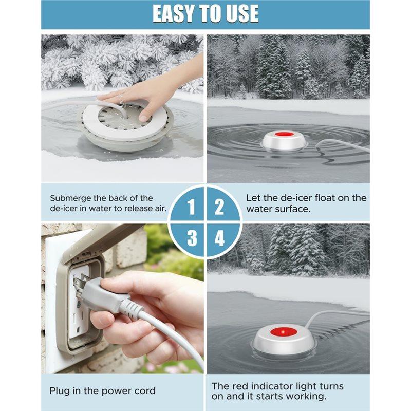 Auto On/OFF 1000W Floating Pond Deicer Heater With Thermostat-Control, LED Indicator, And US Power Plug US PLUG