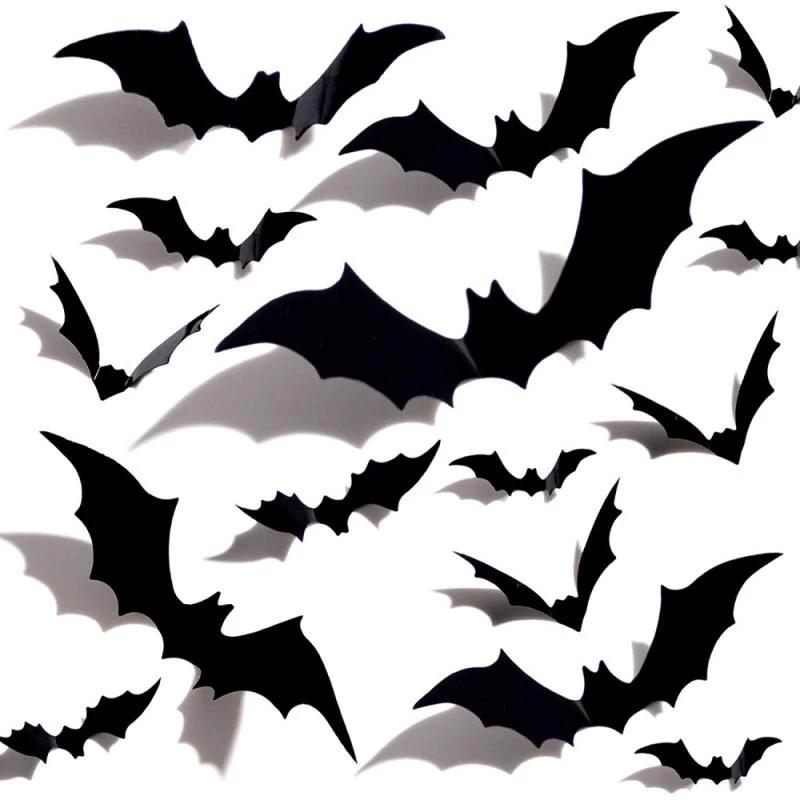 12/16pcs Halloween Decoration 3D Black PVC Bat Halloween Party DIY Decor Bar Room Halloween Party Scary Decos Props Wall Sticker