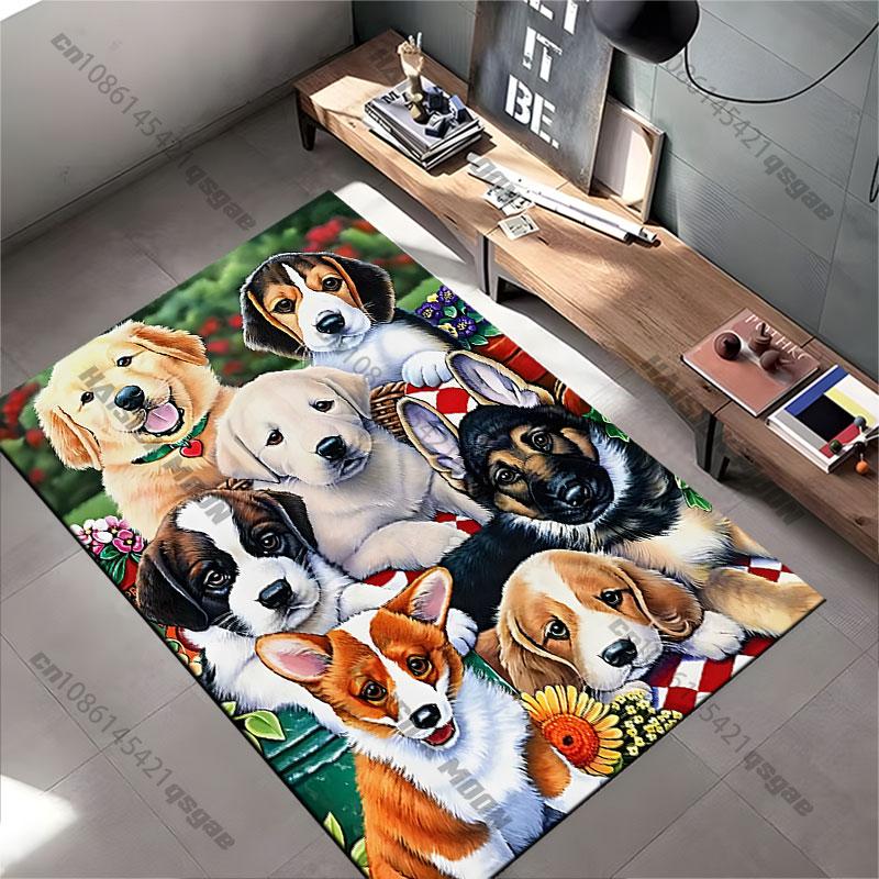 Colorful Gathering of Adorable Puppies Carpet Yoga Living Room Room Decor Children's Crawling Mat Doormat Area Rug Games Mat