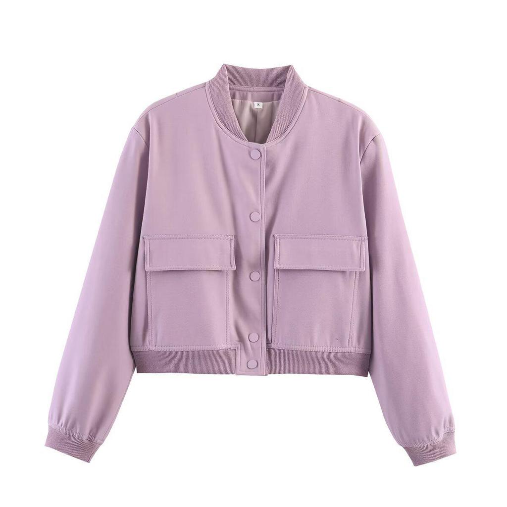2024 Spring Women's European & American Style Stand-up Collar Jacket with Large Pockets (A19621)