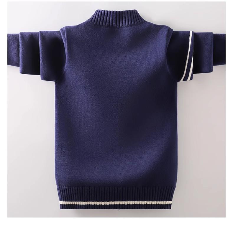 Cardigan zippé en tricot rouge pour garçon: Doublé polaire, Pur coton, Laine épaisse pour l'automne/hiver