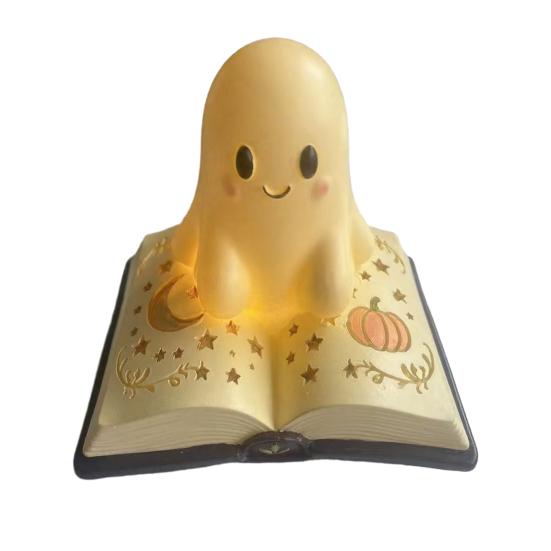 Goth Chic Accessories Halloween Ghost Table Lamp, Resin Spooky Night Light for Dreamy Bedroom Decor Bookshelf, Warm Amber Purple Glow Gothic