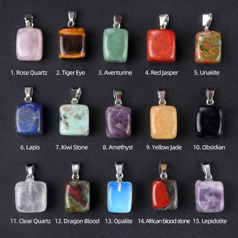 Semi Precious Stone Pendant Set Mixed Natural Gemstone Rectangle Pendant Necklace Charm Jewelry Gift Box