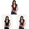 Sexy Black V Neck T Shirt For Women Summer Short Sleeve Slim Fit Casual Top