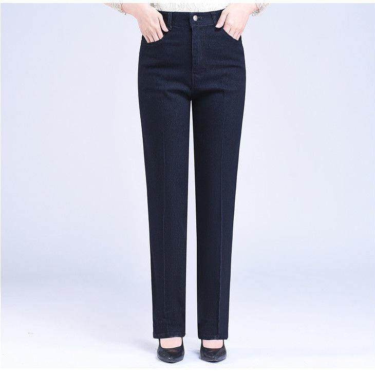 

Women s High-Waisted Elastic Jeans - Loose, Thickened Straight-Leg Casual Pants for Middle-Aged & Elderly Mothers 30 [Waist 23 inches]