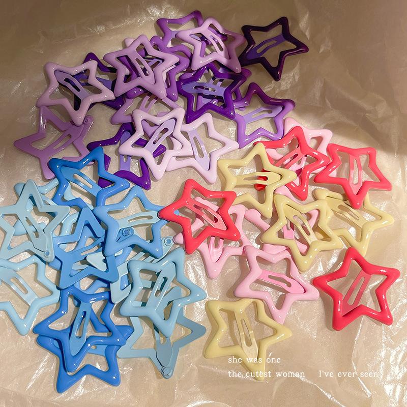 50PCS Y2K Silver Star Hair Clips for Girls Filigree Star Metal Snap Clip Women Simple BB Hairpins Barrettes Hair Accessories