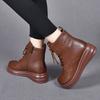 thick-soled boots women's 2025 autumn and winter new waterproof table muffin with lace-up cowhide Martin boots velvet warm women's cotton boots