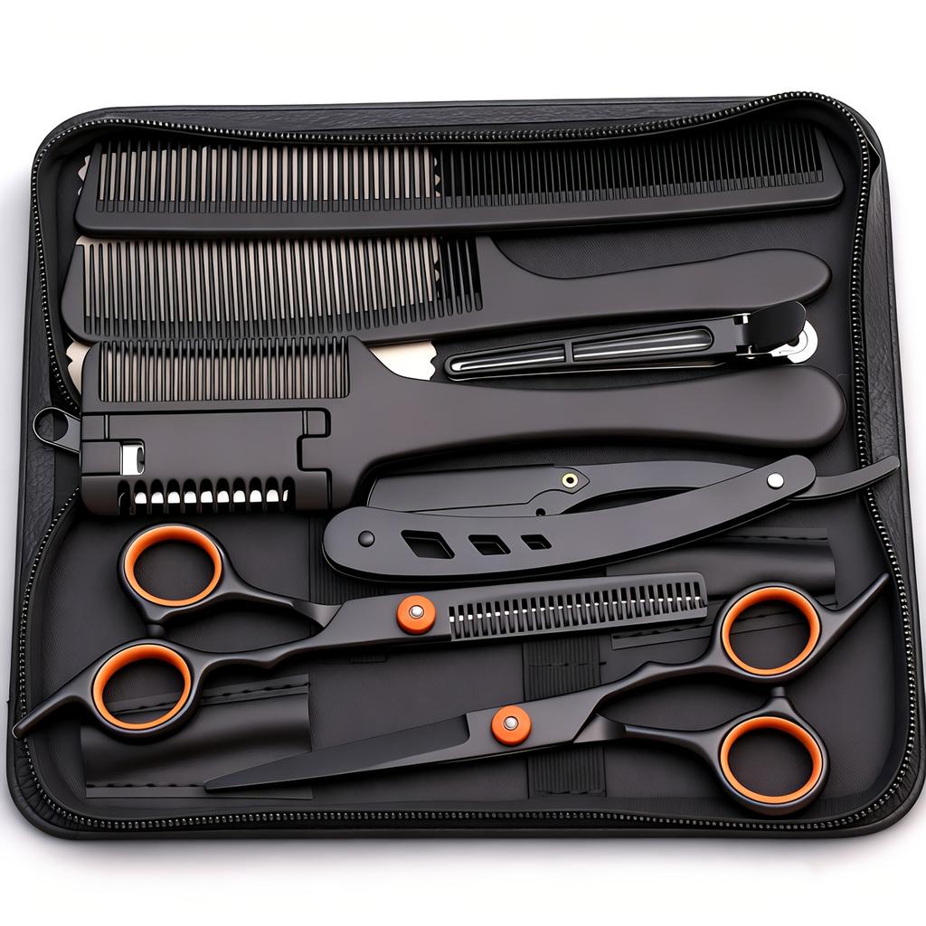 6 Inch All-in-One Professional Hair Cutting Kit Complete Salon Scissors Set with Straight Thinning Shears Styling Comb Case for Home Haircuts