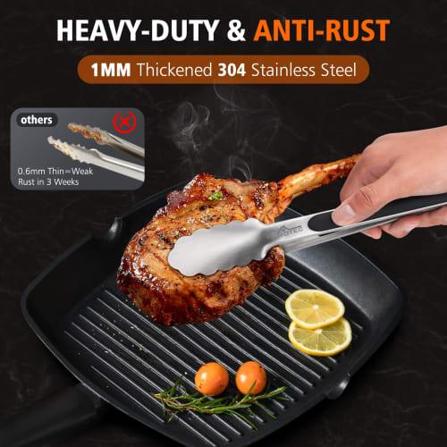 Hotec Stainless Steel Kitchen Tongs, 3-7", 9", 12", Locking Metal Food Tongs for Cooking, Serving, BBQ, and Grilling with Non-Slip Grip