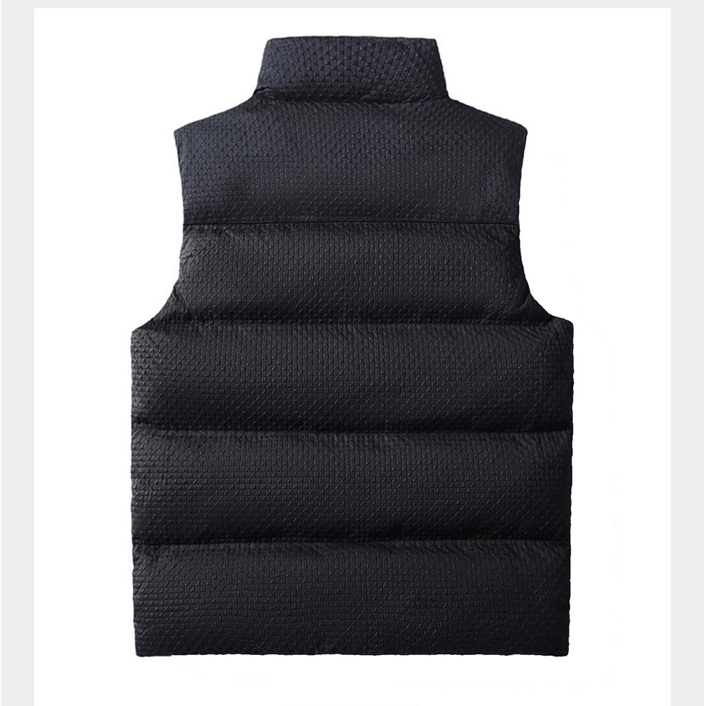 Pánská ležérní barevně blokovaná embosovaná vesta z prachového peří a bavlny, Pánská zesílená volná bunda bez rukávů se stojáčkem na zip