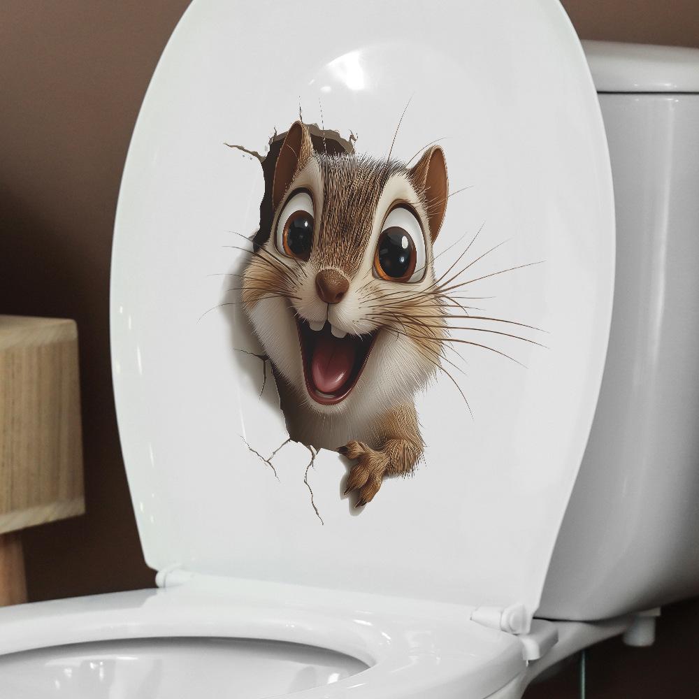 Cartoon Holes Big Eyes Cute Squirrels Bathroom Toilet and Home Beautification Stickers