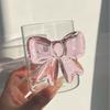 Pink Bow Glass Mug Decor Glass Cup Goblet Bow Handle Glasses Wine Cocktail Glass Dessert Ice Cream Bowl Drinking Glass
