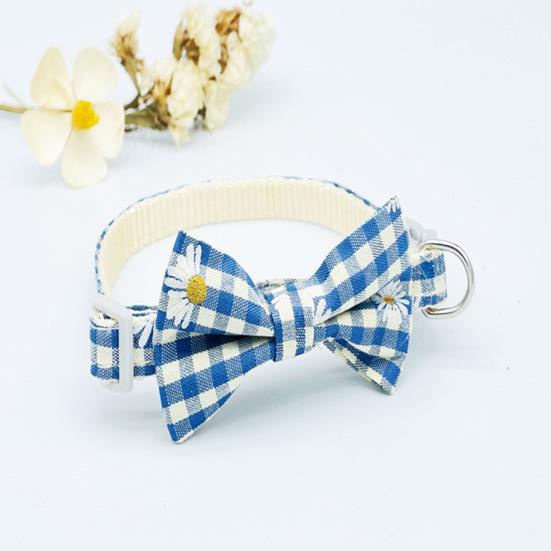 Cat Necklace Escapeproof Adjustable Fabric Adorable Bowknot Decor Pet Small Dog Plaid Collar