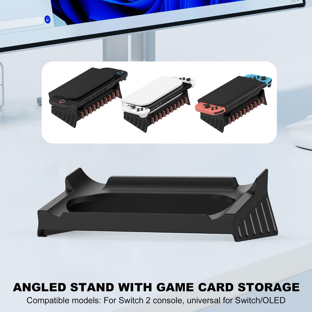For Nintendo Switch 2/OLED/NS Game Console Horizontal Stand Dock w/Game Card Slot Universal Host Storage Holder Game Accessories