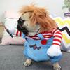Funny Halloween Pet Dog Cosplay Costume with Wig & Foam Toy Knife, Cute Transformed Outfit for Small Medium Dogs Holiday Party
