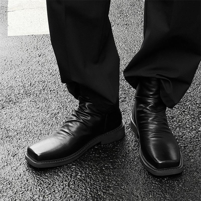 

2025 autumn and winter square head fold Internet celebrity short boots men s British style French casual single boots 66595-J 38 чёрный