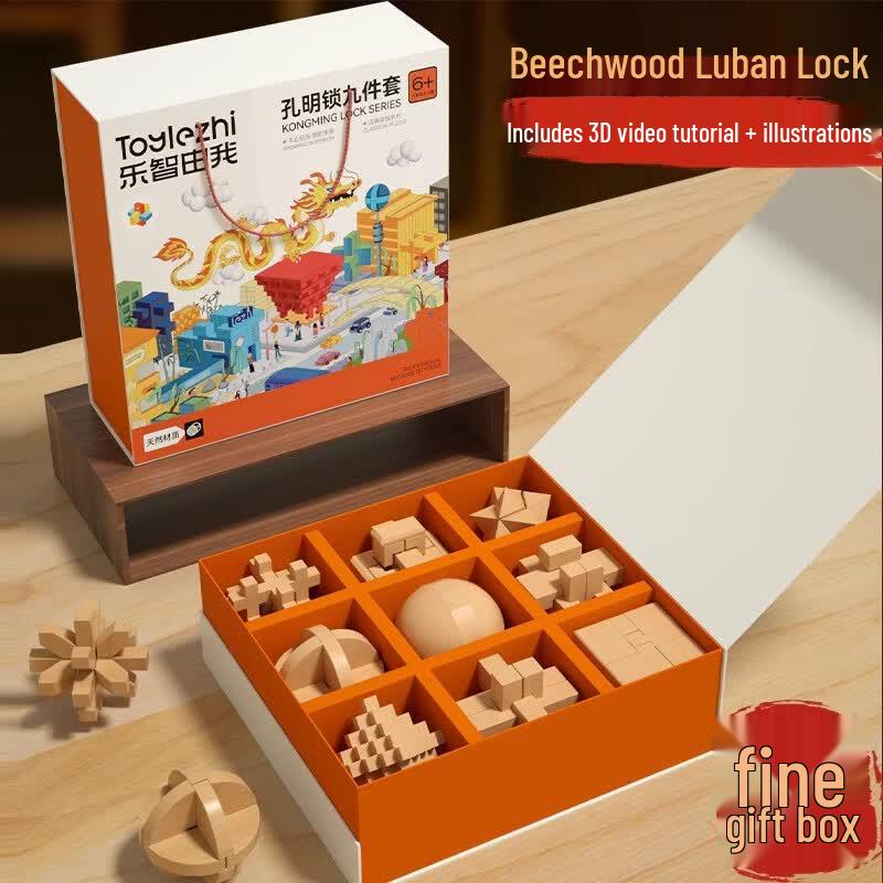 Luban Lock Wooden Brain Teaser Puzzle Gift Set