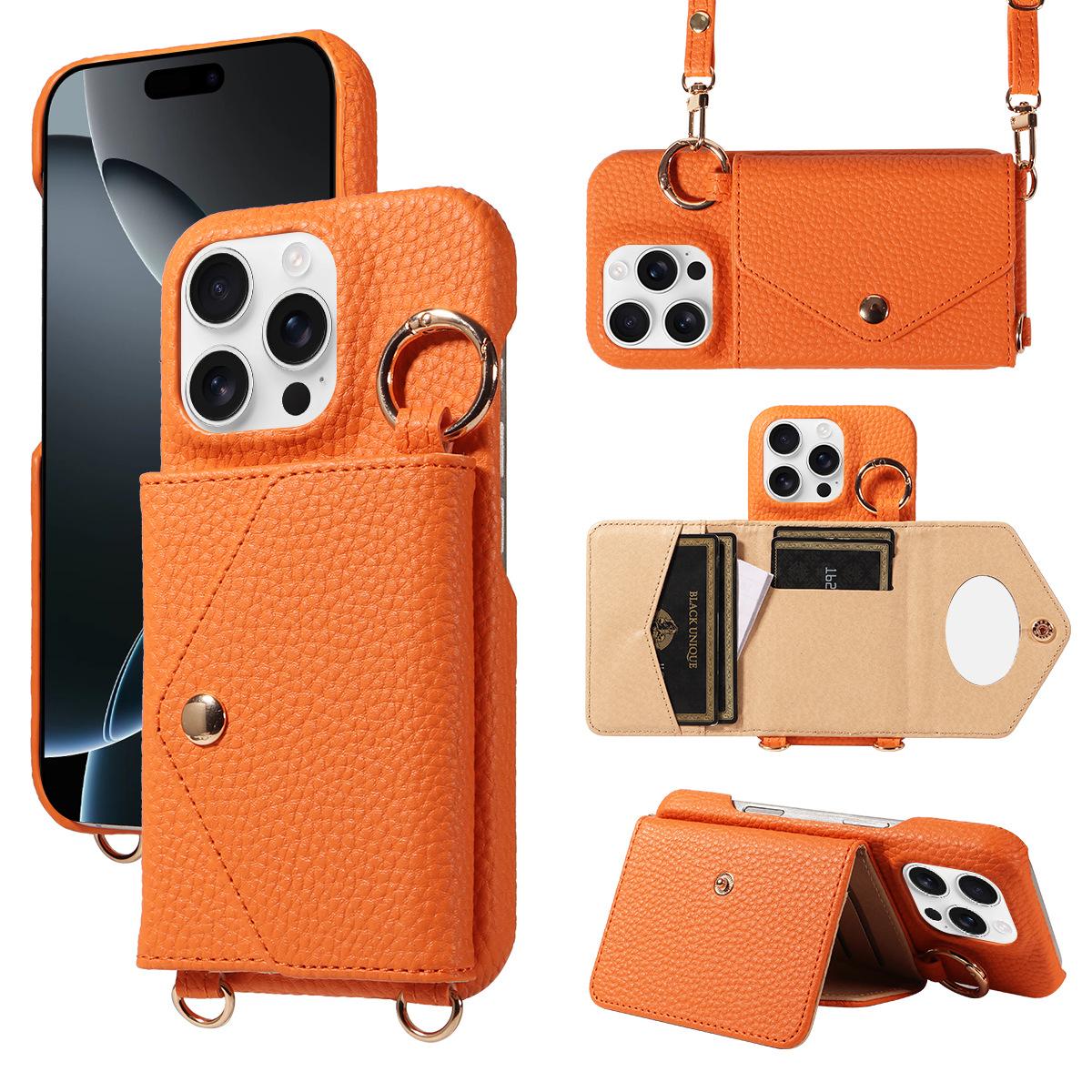 

Multi-functional Crossbody Leather Protective Case for IPhone 17, Apple 16 Pro/15 Pro iPhone 17E помаранчевий