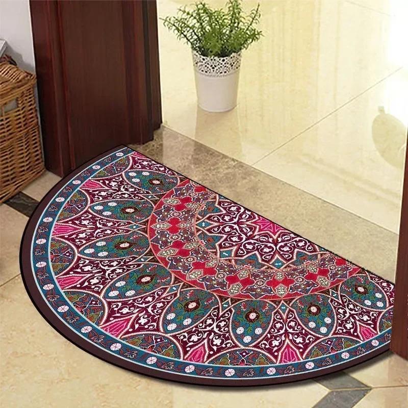 1PC Retro Door Rug Semi-circular Floor Mat Entrance Door Rugs Non-slip Absorbent Bathroom Mat Room Home Decoration Hogar Tapete