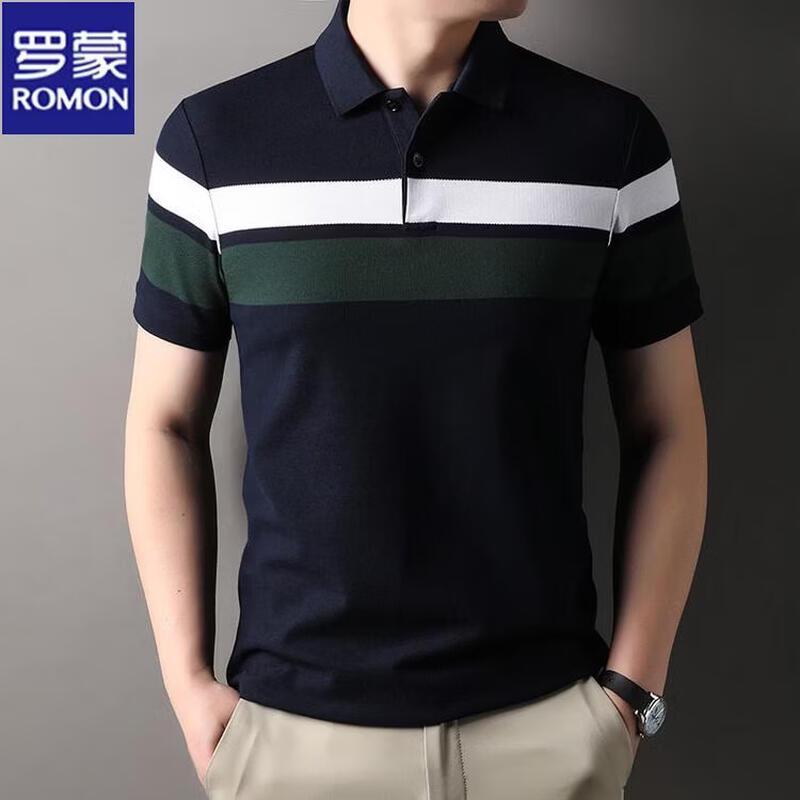 

Мужская летняя полосатая футболка-поло из смесовой хлопковой ткани ROMON L