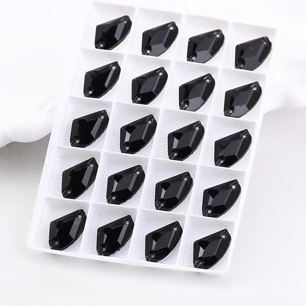 Black Flat Buckle Double Hole Hand-Sewn Crystal Glass DIY Accessories