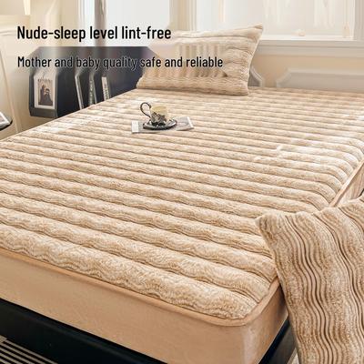 2025 Extra Thick Rabbit Fur Plush Fleece Lined Winter Fitted Sheet - Single Piece Milk Velvet Bedspread & Mattress Protector