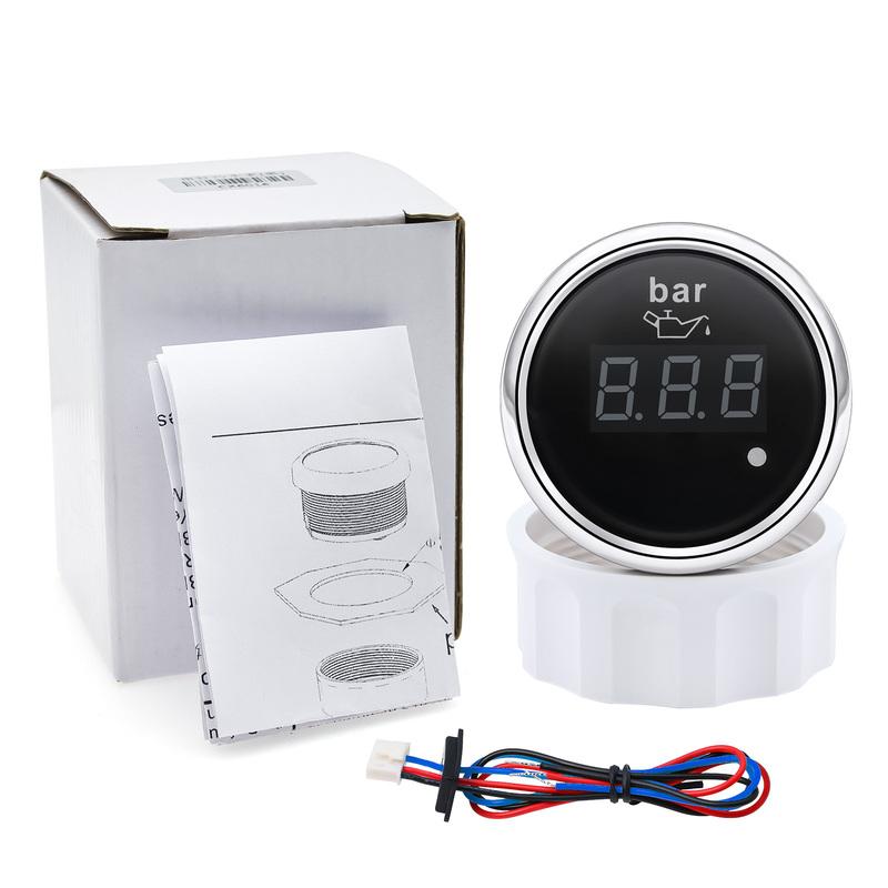 52mm Digital Oil Pressure Gauge Red Backlight with Alarm 0~10 Bar Oil Press Meter 1/8NPT Sensor for Auto Car Boat Marine 12V 24V