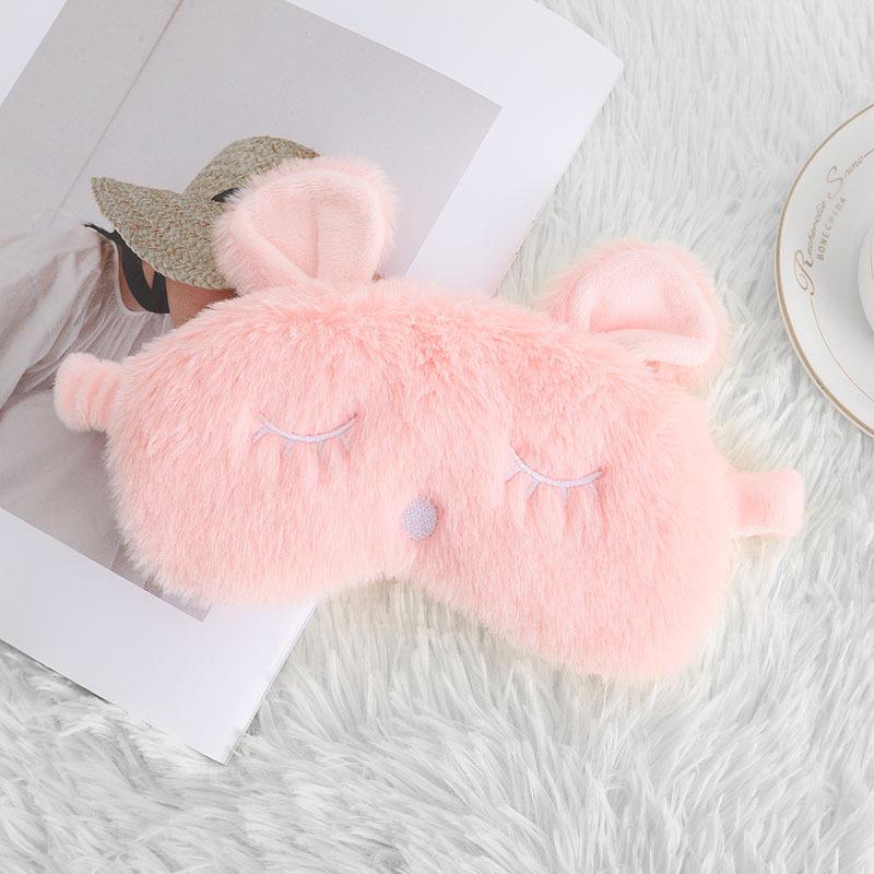 Unicorn Ears Plush Eye Mask with Embroidered Rabbit Design for Sleep Shading
