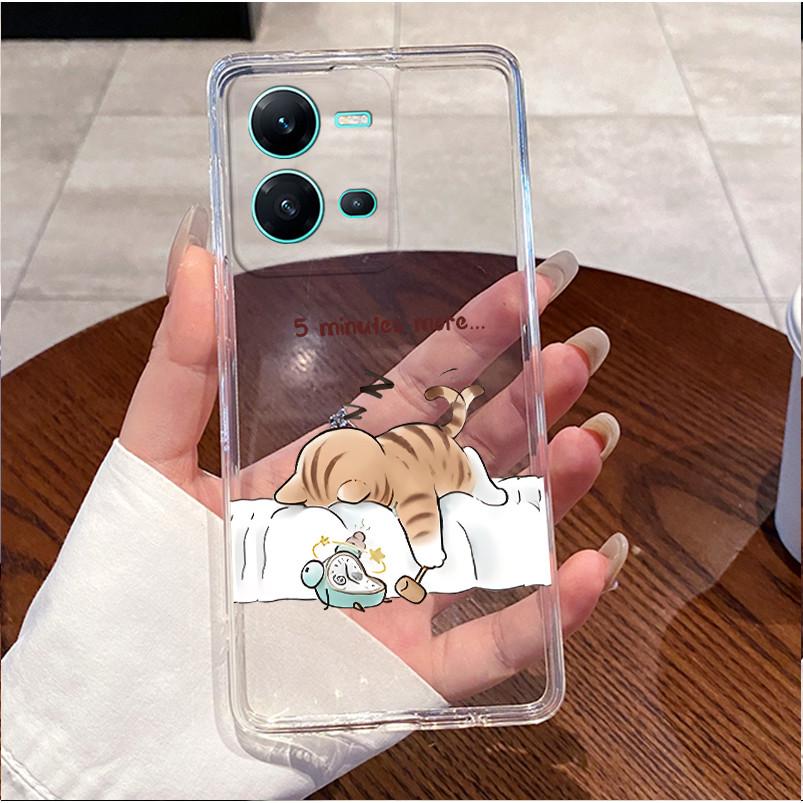 Phone Case For Vivo V25 Y35 Casing Luxury Cute Love Heart Rabbit Funny Pattern Transparent Silicone TPU Soft Shell Back Cover