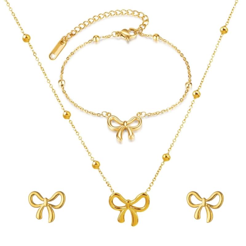 Elegancki Naszyjnik Kokardka Stal Tytanowa Wisiorek Kokardka Naszyjniki Motyl Kokarda Łańcuszek na Obojczyk Biżuteria na Imprezę dla Kobiet