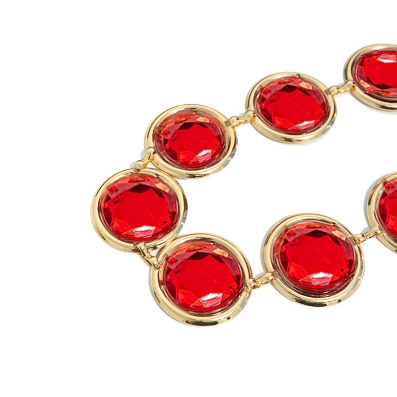 Halloween Cosplay Waist Belt Stone Chain Adjustable Tight Jeans Dress Belt Chain with Round Red Gems Party Costume