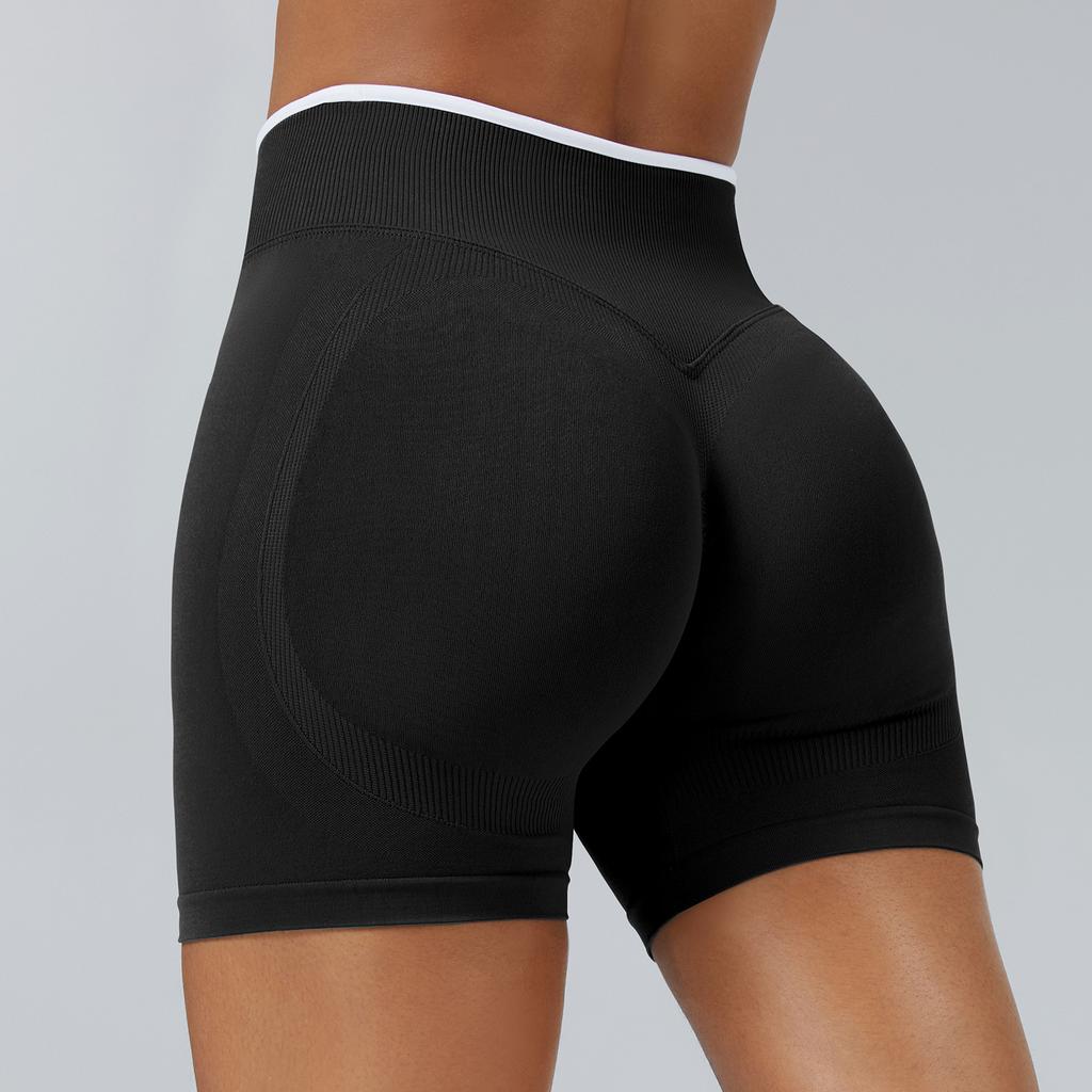 Nahtlose farblich abgesetzte Yoga-Shorts, eng anliegende sportliche Shorts mit Pfirsich-Hüftlifting, Damen-Outdoor-Lauf- und Fitnesshose