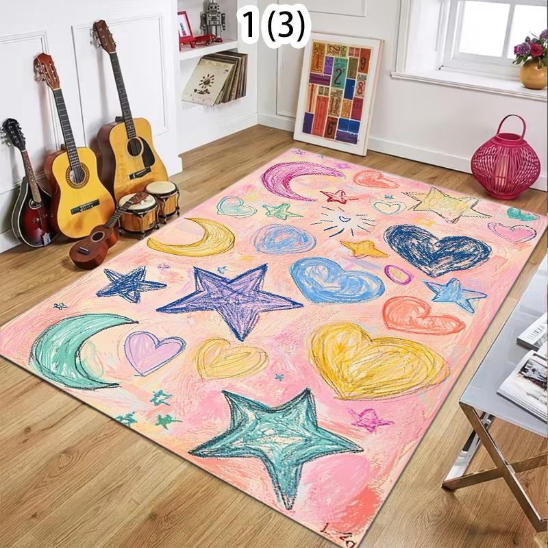 Rainbow Gradient Heart Hand-Drawn Art Area Rug Soft Non-Slip Floor Carpet for Bedrooms Living Rooms Cute Home Decor 40x60cm